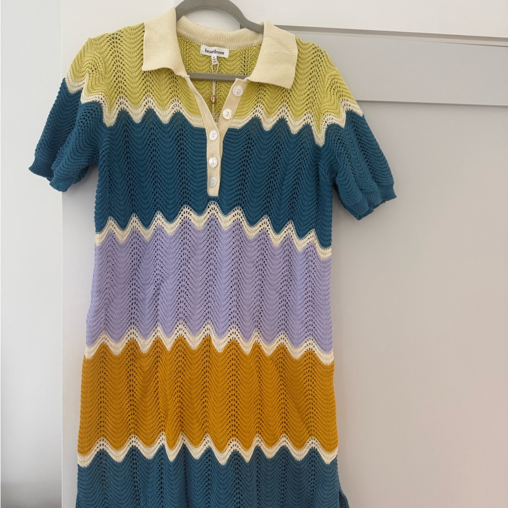 Heartloom Kids Chevron Knit Polo Dress - Teal/Yellow/Lavender/Cream